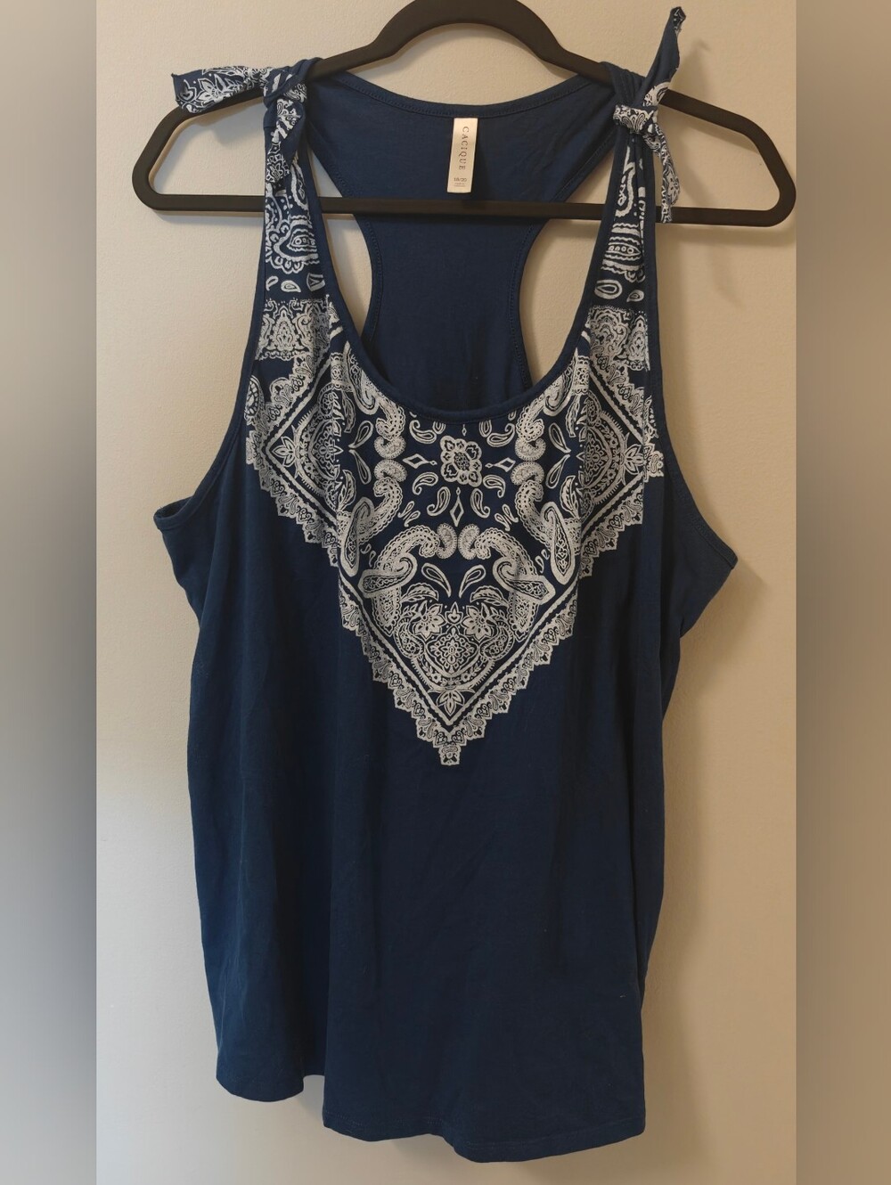Cacique navy bandana print shoulder tie racerback tank top size 18/20